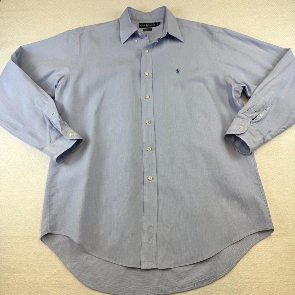 Ralph Lauren Button Down Men‎ 16.5 35 Blue Excellent Yarmouth Cotton Micro-Check